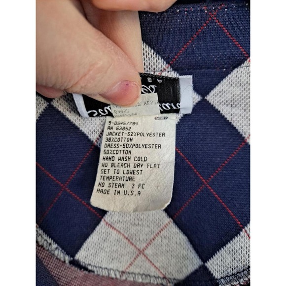 Vintage Stuart Allan Petites Blue and White Argyle Cardigan Size 8 - Picture 5 of 6